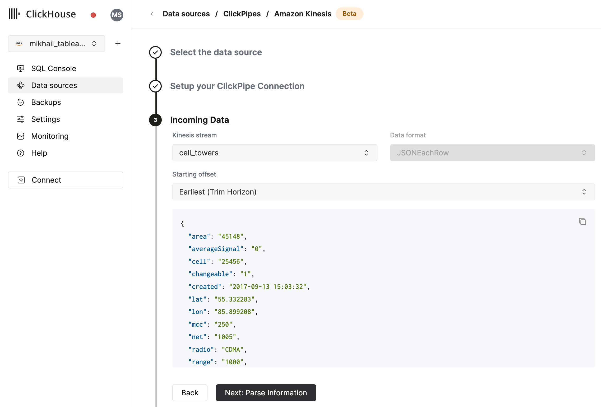 Set data format and topic