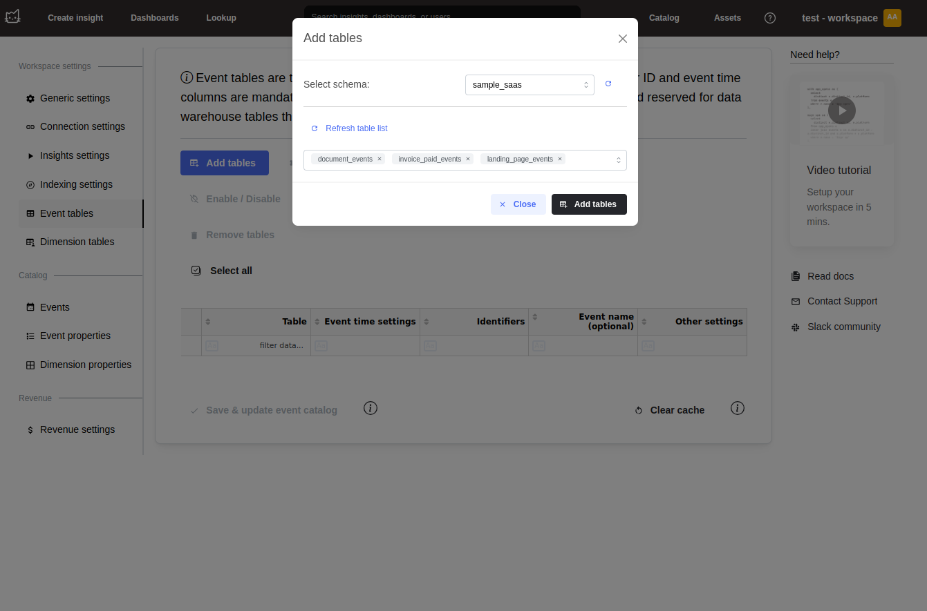 Setup table connection